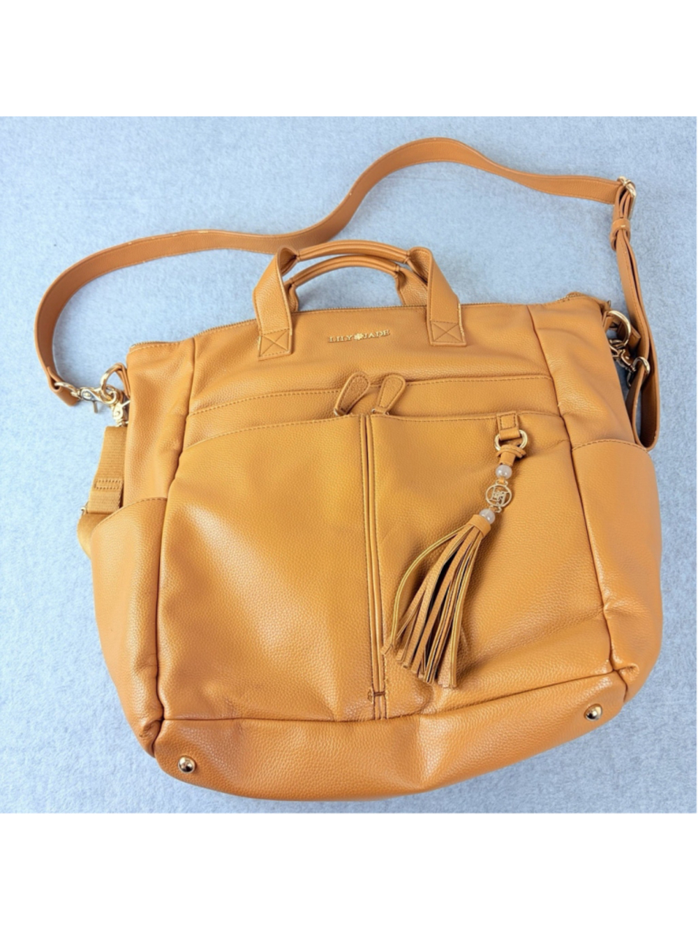 LILY JADE Caroline Convertible Diaper Bag Backpack Camel Vegan Leather Pad